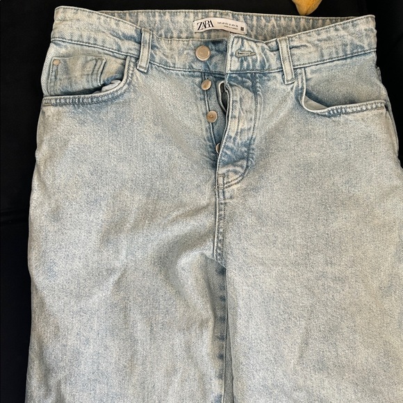 Zara Light Blue Distressed Straight Leg Jeans size 8 - Picture 3 of 5